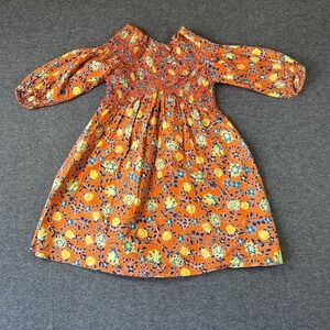 True Destiny Off Shoulder Smocked Dress Womens Small S Orange Floral Criss Cross